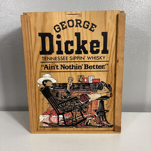 RARE George Dickel Tennessee Whiskey Wood Crate Collector Box Man Dog Christmas